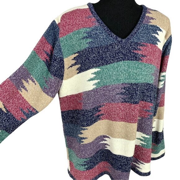 Vintage 90s-Y2K Navajo Style Knit Pullover Sweater - Picture 4 of 9